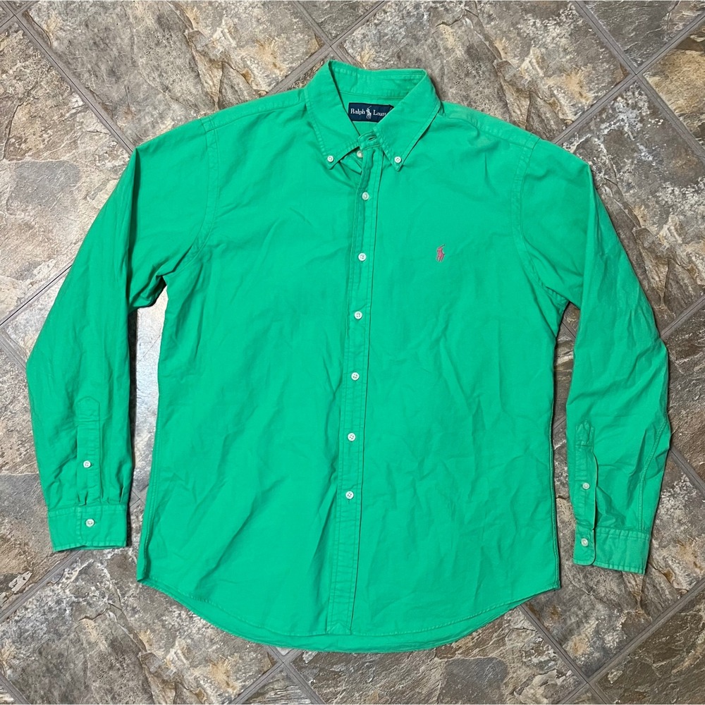 Ralph Lauren Button Down Shirt Mens Large Green Long Sleeve Pony Logo